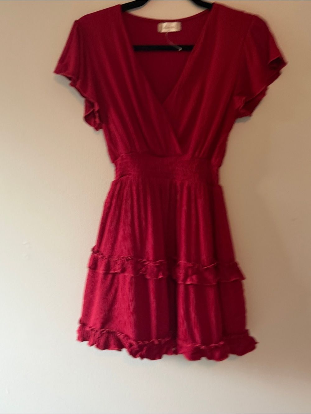 Altar'd State Red Flutter Sleeve Tiered Mini Dress